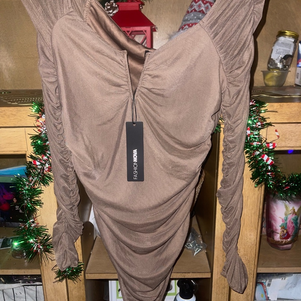 Brown Ruched off shoulder Long Sleeve bodysuit bundle